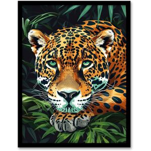 Artery8 Resting Jaguar In Lush Jungle Animal Portrait Framed Art Print in Green Size: A4 Green A4 Artery8 Resting Jaguar In Lush Jungle Animal Portrait Framed Art Print in Green Size: A4 Green A4