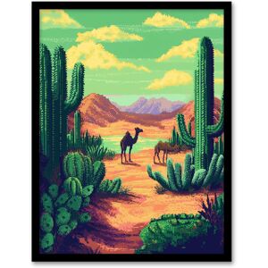 Artery8 Camels in Desert Cacti Oasis Pixel Art Landscape Framed Art Print in Green Size: W12" x H16" Green W12" x H16" Artery8 Camels in Desert Cacti Oasis Pixel Art Landscape Framed Art Print in Green Size: W12" x H16" Green W12" x H16"