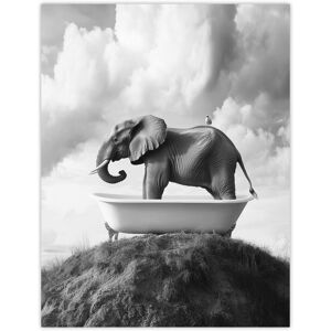 Artery8 Elephant in Bathtub on a Hill Black White Surreal Wall Art Print in Grey Size: W12" x H16" Grey W12" x H16" Artery8 Elephant in Bathtub on a Hill Black White Surreal Wall Art Print in Grey Size: W12" x H16" Grey W12" x H16"