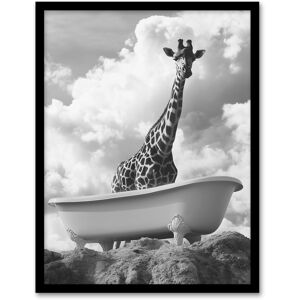 Artery8 Giraffe in Bathtub on a Hill Black White Surreal Framed Art Print in Grey Size: W12" x H16" Grey W12" x H16" Artery8 Giraffe in Bathtub on a Hill Black White Surreal Framed Art Print in Grey Size: W12" x H16" Grey W12" x H16"