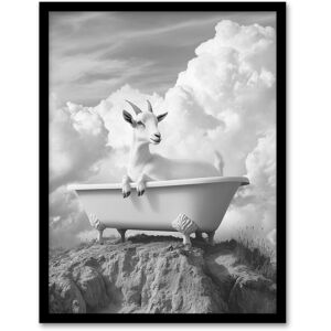 Artery8 Goat in a Bathtub on a Hill Black White Surreal Framed Art Print in Grey Size: W12" x H16" Grey W12" x H16" Artery8 Goat in a Bathtub on a Hill Black White Surreal Framed Art Print in Grey Size: W12" x H16" Grey W12" x H16"