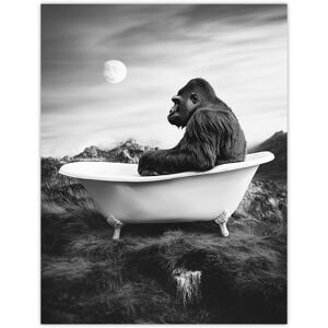 Artery8 Gorilla Ape in Bathtub Black White Valley Surreal Wall Art Print in Grey Size: W12" x H16" Grey W12" x H16" Artery8 Gorilla Ape in Bathtub Black White Valley Surreal Wall Art Print in Grey Size: W12" x H16" Grey W12" x H16"