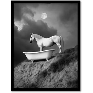 Artery8 Horse Bathtub Full Moon Cliff Surreal Black White Framed Art Print in Grey Size: W12" x H16" Grey W12" x H16" Artery8 Horse Bathtub Full Moon Cliff Surreal Black White Framed Art Print in Grey Size: W12" x H16" Grey W12" x H16"