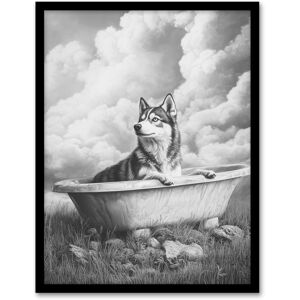 Artery8 Husky Bath Time Bathtub Black White Surreal Framed Art Print in Grey Size: W12" x H16" Grey W12" x H16" Artery8 Husky Bath Time Bathtub Black White Surreal Framed Art Print in Grey Size: W12" x H16" Grey W12" x H16"