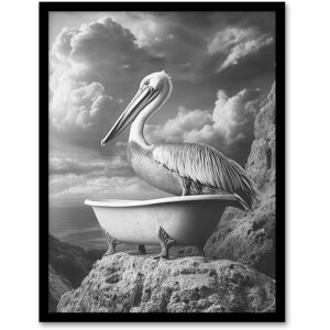 Artery8 Pelican Bird in Bathtub Black White Cliff Surreal Framed Art Print in Grey Size: W12" x H16" Grey W12" x H16" Artery8 Pelican Bird in Bathtub Black White Cliff Surreal Framed Art Print in Grey Size: W12" x H16" Grey W12" x H16"