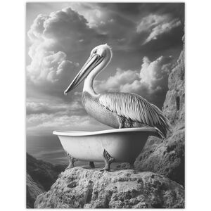 Artery8 Pelican Bird in Bathtub Black White Cliff Surreal Wall Art Print in Grey Size: W12" x H16" Grey W12" x H16" Artery8 Pelican Bird in Bathtub Black White Cliff Surreal Wall Art Print in Grey Size: W12" x H16" Grey W12" x H16"