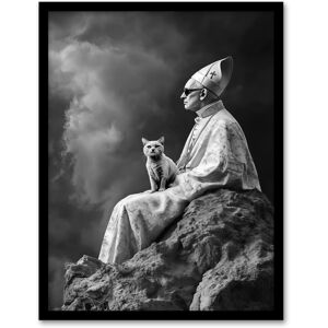 Artery8 Cat Lover Pope Sunglasses Black White Surreal Framed Art Print in Grey Size: W12" x H16" Grey W12" x H16" Artery8 Cat Lover Pope Sunglasses Black White Surreal Framed Art Print in Grey Size: W12" x H16" Grey W12" x H16"