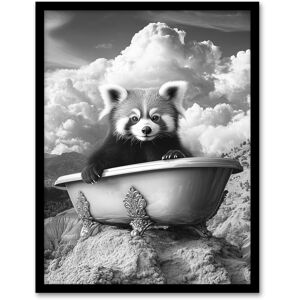 Artery8 Red Panda in Bathtub on Hill Black White Surreal Framed Art Print in Grey Size: W12" x H16" Grey W12" x H16" Artery8 Red Panda in Bathtub on Hill Black White Surreal Framed Art Print in Grey Size: W12" x H16" Grey W12" x H16"