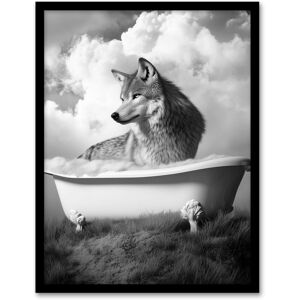 Artery8 Wolf in Bathtub Surreal Black White Bubble Bath Framed Art Print in Grey Size: W12" x H16" Grey W12" x H16" Artery8 Wolf in Bathtub Surreal Black White Bubble Bath Framed Art Print in Grey Size: W12" x H16" Grey W12" x H16"