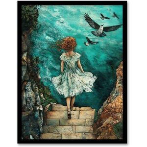 Artery8 Surreal Dream Dive Stone Steps Sea Birds Framed Art Print in Blue Size: W12" x H16" Blue W12" x H16" Artery8 Surreal Dream Dive Stone Steps Sea Birds Framed Art Print in Blue Size: W12" x H16" Blue W12" x H16"
