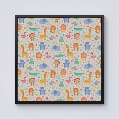 Warren Reed - Designer Cute Pastel Jungle Animals Framed Canvas in Black Size: w10 inch x h10 inch Black w10 inch x h10 inch Warren Reed - Designer Cute Pastel Jungle Animals Framed Canvas in Black Size: w10 inch x h10 inch Black w10 inch x h10 inch