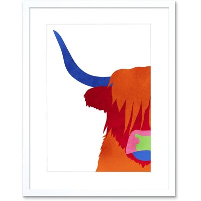 Artery8 Wall Art Print Bright Highland Scottish Cow Bull Coo Colourful Framed Art in White Size: W7" x H9" White W7" x H9" Artery8 Wall Art Print Bright Highland Scottish Cow Bull Coo Colourful Framed Art in White Size: W7" x H9" White W7" x H9"