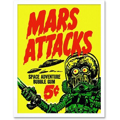 Artery8 Wall Art Print Mars Attacks Space Adventure Bubble Gum Bright Advert Alien Monster UFO Saucer Art Framed in White Size: W12" x H16" White W12" x H16" Artery8 Wall Art Print Mars Attacks Space Adventure Bubble Gum Bright Advert Alien Monster UFO Saucer Art Framed in White Size: W12" x H16" White W12" x H16"