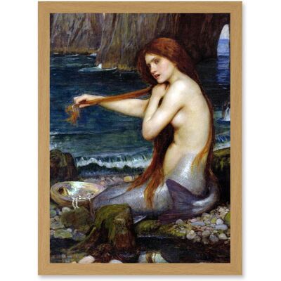 Artery8 - Mermaid Bathing - Light Oak - Framed Wall Art Artery8 - Mermaid Bathing - Light Oak - Framed Wall Art