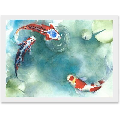 Artery8 - Koi Carp Lilies A4 - White - Wall Art Print Artery8 - Koi Carp Lilies A4 - White - Wall Art Print