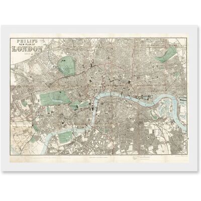 Artery8 - Map Philip 1881 London City England - A4 White - Framed Wall Art Artery8 - Map Philip 1881 London City England - A4 White - Framed Wall Art