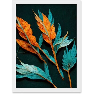 Artery8 - Dried Leaves - Teal - Orange - Framed Wall Art Artery8 - Dried Leaves - Teal - Orange - Framed Wall Art