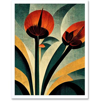 Artery8 - Art Deco Flower - Navy Coral Beige - Art Print Artery8 - Art Deco Flower - Navy Coral Beige - Art Print