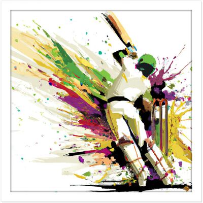 Artery8 Wall Art Print Sports in Motion Cricket Batsman Splatter Style Painting Square Framed Picture 16X16 Inch in White Size: W16" x H16" White W16" x H16" Artery8 Wall Art Print Sports in Motion Cricket Batsman Splatter Style Painting Square Framed Picture 16X16 Inch in White Size: W16" x H16" White W16" x H16"