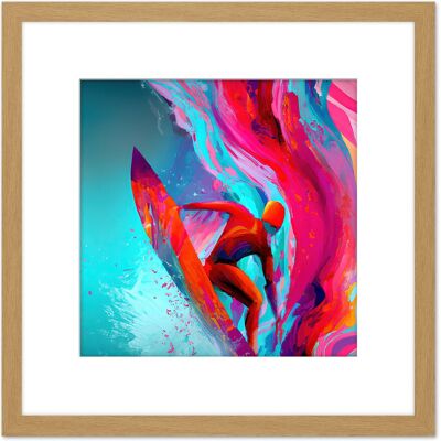 Artery8 Surfer Riding Wave Sea Abstract Vibrant Bright Watercolour Surfing Pink Turquoise Water Sport Square Wooden Framed Wall Art Print Picture 8X8 Light Oak Artery8 Surfer Riding Wave Sea Abstract Vibrant Bright Watercolour Surfing Pink Turquoise Water Sport Square Wooden Framed Wall Art Print Picture 8X8 Light Oak