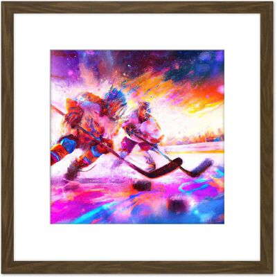 Artery8 Ice Hockey Players Battle For Puck Bright Winter Sport Oil Painting Square Wooden Framed Wall Art Print Picture 8X8 Inch in Brown Brown Artery8 Ice Hockey Players Battle For Puck Bright Winter Sport Oil Painting Square Wooden Framed Wall Art Print Picture 8X8 Inch in Brown Brown
