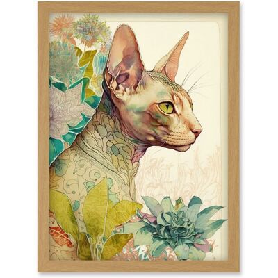 Artery8 - Sphynx Cat - Floral Tattoo - Wall Art Artery8 - Sphynx Cat - Floral Tattoo - Wall Art