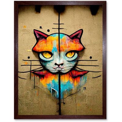 Artery8 Wall Art Print Vibrant Symmetrical Street Art Mural Graffiti Cat Art Framed in Brown Size: W12" x H16" Brown W12" x H16" Artery8 Wall Art Print Vibrant Symmetrical Street Art Mural Graffiti Cat Art Framed in Brown Size: W12" x H16" Brown W12" x H16"