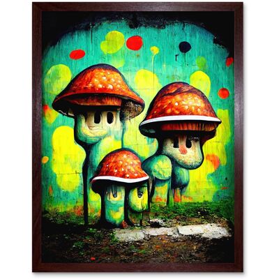 Artery8 Wall Art Print Trippy Red Cap Mushroom Houses Street Art Graffiti Mural Art Framed in Brown Size: W12" x H16" Brown W12" x H16" Artery8 Wall Art Print Trippy Red Cap Mushroom Houses Street Art Graffiti Mural Art Framed in Brown Size: W12" x H16" Brown W12" x H16"