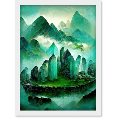 Artery8 - Mystical Jade Green Landscape - Framed - A4 - Wall Art Artery8 - Mystical Jade Green Landscape - Framed - A4 - Wall Art