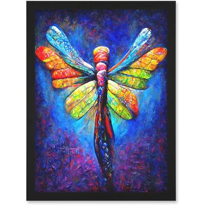 Artery8 Vibrant Neon Dragonfly - A4 - Framed - Oil Painting Wall Art Artery8 Vibrant Neon Dragonfly - A4 - Framed - Oil Painting Wall Art