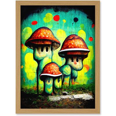 Artery8 - Trippy Red Cap Mushroom Houses - A4 - Light Oak - Framed Wall Art Artery8 - Trippy Red Cap Mushroom Houses - A4 - Light Oak - Framed Wall Art