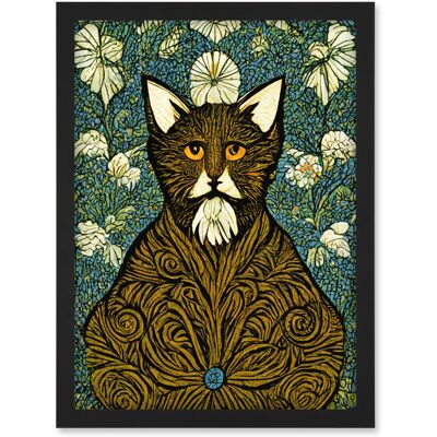 Artery8 - Floral Paisley Cat - A4 - Black - Framed Wall Art Artery8 - Floral Paisley Cat - A4 - Black - Framed Wall Art