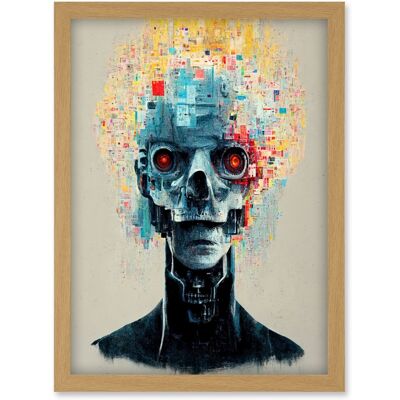 Artery8 Android Cyborg AI Skull - A4 - light oak frame - Wall Art Print Artery8 Android Cyborg AI Skull - A4 - light oak frame - Wall Art Print