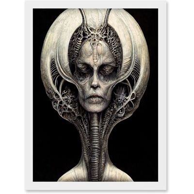 Artery8 Alien Queen Gothic Illustration Artwork - A4 - White - Framed Wall Art Artery8 Alien Queen Gothic Illustration Artwork - A4 - White - Framed Wall Art