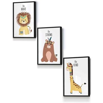 ARTZE Nursery Tribal Lion, Bear, Giraffe Quote Prints Framed Wall Art - Small in Black Size: W33 cm x H45 cm x D20mm Black W33 cm x H45 cm x D20mm ARTZE Nursery Tribal Lion, Bear, Giraffe Quote Prints Framed Wall Art - Small in Black Size: W33 cm x H45 cm x D20mm Black W33 cm x H45 cm x D20mm