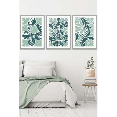 ARTZE Set of 3 Light Grey Framed Boho Abstract Green & White Floral Wall Art Size: W45 cm x H62 cm x D20mm Green W45 cm x H62 cm x D20mm ARTZE Set of 3 Light Grey Framed Boho Abstract Green & White Floral Wall Art Size: W45 cm x H62 cm x D20mm Green W45 cm x H62 cm x D20mm