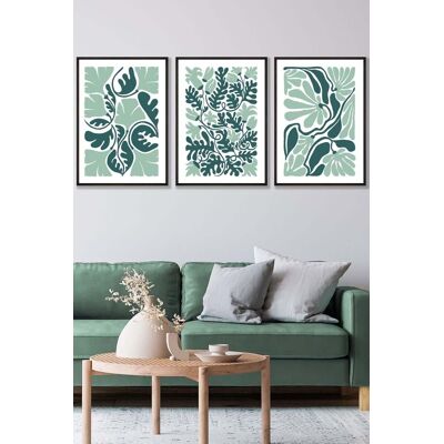 ARTZE Set of 3 Black Framed Boho Abstract Green & White Floral Wall Art Size: W53 cm x H73 cm x D20mm Green W53 cm x H73 cm x D20mm ARTZE Set of 3 Black Framed Boho Abstract Green & White Floral Wall Art Size: W53 cm x H73 cm x D20mm Green W53 cm x H73 cm x D20mm