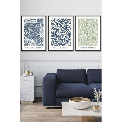 ARTZE Set of 3 Black Framed Blue & Green William Morris Vintage Floral Wall Art in Mid Blue Size: W33 cm x H45 cm x D20mm Mid Blue W33 cm x H45 cm x D20mm ARTZE Set of 3 Black Framed Blue & Green William Morris Vintage Floral Wall Art in Mid Blue Size: W33 cm x H45 cm x D20mm Mid Blue W33 cm x H45 cm x D20mm