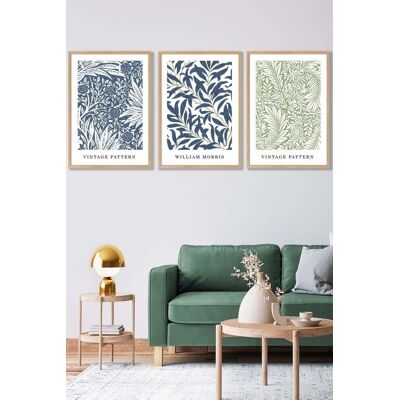 ARTZE Set of 3 Oak Framed Blue & Green William Morris Vintage Floral Wall Art in Mid Blue Size: W45 cm x H62 cm x D20mm Mid Blue W45 cm x H62 cm x D20mm ARTZE Set of 3 Oak Framed Blue & Green William Morris Vintage Floral Wall Art in Mid Blue Size: W45 cm x H62 cm x D20mm Mid Blue W45 cm x H62 cm x D20mm