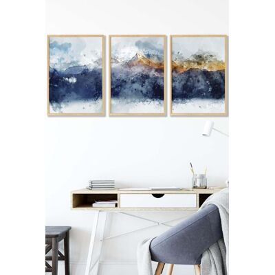 ARTZE Abstract Navy Blue & Yellow Mountains Framed Wall Art - Medium in Light Oak Size: W45 cm x H62 cm x D20mm Light Oak W45 cm x H62 cm x D20mm ARTZE Abstract Navy Blue & Yellow Mountains Framed Wall Art - Medium in Light Oak Size: W45 cm x H62 cm x D20mm Light Oak W45 cm x H62 cm x D20mm