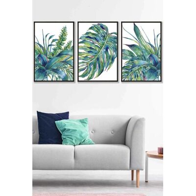 ARTZE Framed Blue Green Watercolour Tropical Leaves Framed Wall Art - Large in Black Size: W53 cm x H73 cm x D20mm Black W53 cm x H73 cm x D20mm ARTZE Framed Blue Green Watercolour Tropical Leaves Framed Wall Art - Large in Black Size: W53 cm x H73 cm x D20mm Black W53 cm x H73 cm x D20mm