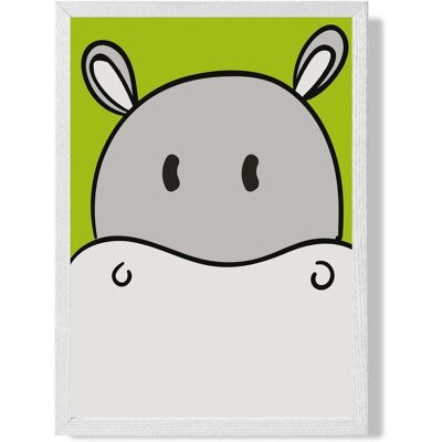 ARTZE Cute Cartoon Style Hippo Face Framed Print SIZE: A3 with White Frame in Grey Grey A3 ARTZE Cute Cartoon Style Hippo Face Framed Print SIZE: A3 with White Frame in Grey Grey A3