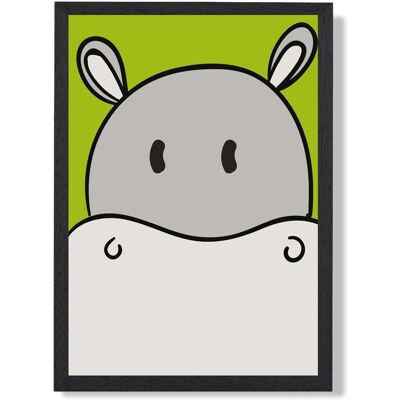 ARTZE Cute Cartoon Style Hippo Face Framed Print SIZE: A2 with Black Frame in Grey Grey A2 ARTZE Cute Cartoon Style Hippo Face Framed Print SIZE: A2 with Black Frame in Grey Grey A2