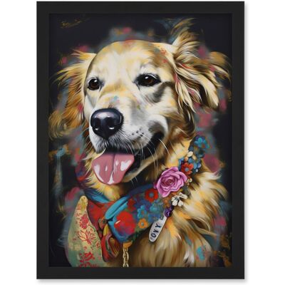 Artery8 - Golden Retriever - Floral Bandana Collar - Framed - Wall Art Artery8 - Golden Retriever - Floral Bandana Collar - Framed - Wall Art