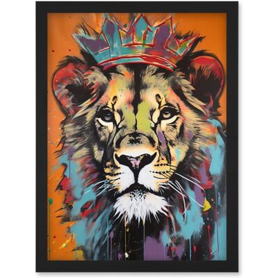 Artery8 - Lion Wearing Crown - A4 - Framed Wall Art Print Artery8 - Lion Wearing Crown - A4 - Framed Wall Art Print