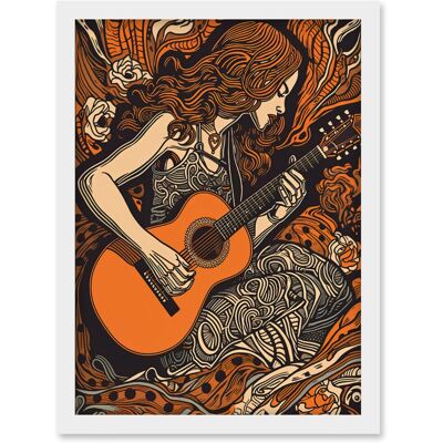 Artery8 - Woman Playing Guitar - Framed Wall Art Print - A4 Artery8 - Woman Playing Guitar - Framed Wall Art Print - A4