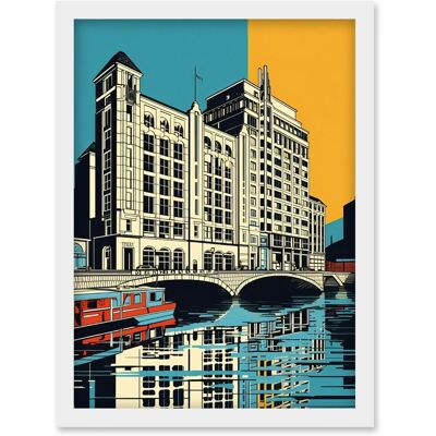 Artery8 - Leeds City Waterfront Linocut - A4 - Framed - Wall Art Artery8 - Leeds City Waterfront Linocut - A4 - Framed - Wall Art