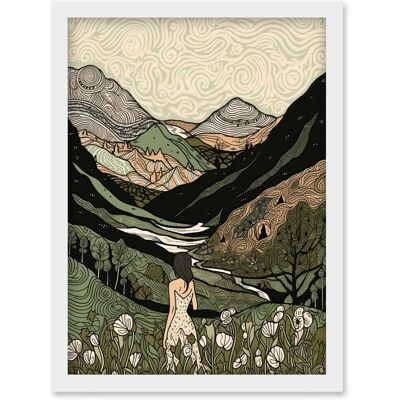 Artery8 Woman in Flower Field A4 White Framed Wall Art Print Artery8 Woman in Flower Field A4 White Framed Wall Art Print