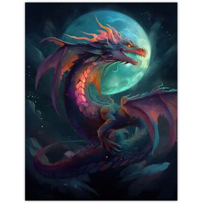 Artery8 Wall Art Print Full Moon Dragon Oil Painting Blue Purple Fantasy Creature Dancing In The Clouds Colourful Magical Nature Mystical Modern Blue W12" x H16" Artery8 Wall Art Print Full Moon Dragon Oil Painting Blue Purple Fantasy Creature Dancing In The Clouds Colourful Magical Nature Mystical Modern Blue W12" x H16"