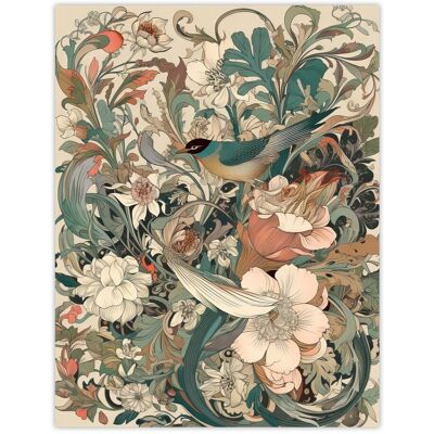 Artery8 Wall Art Print A Bird In An Abstract Oasis Of Delicate Flowers Pastel Colour Painting Teal White Pink Wildflower Spring Blooms Poster Green W24" x H32" Artery8 Wall Art Print A Bird In An Abstract Oasis Of Delicate Flowers Pastel Colour Painting Teal White Pink Wildflower Spring Blooms Poster Green W24" x H32"